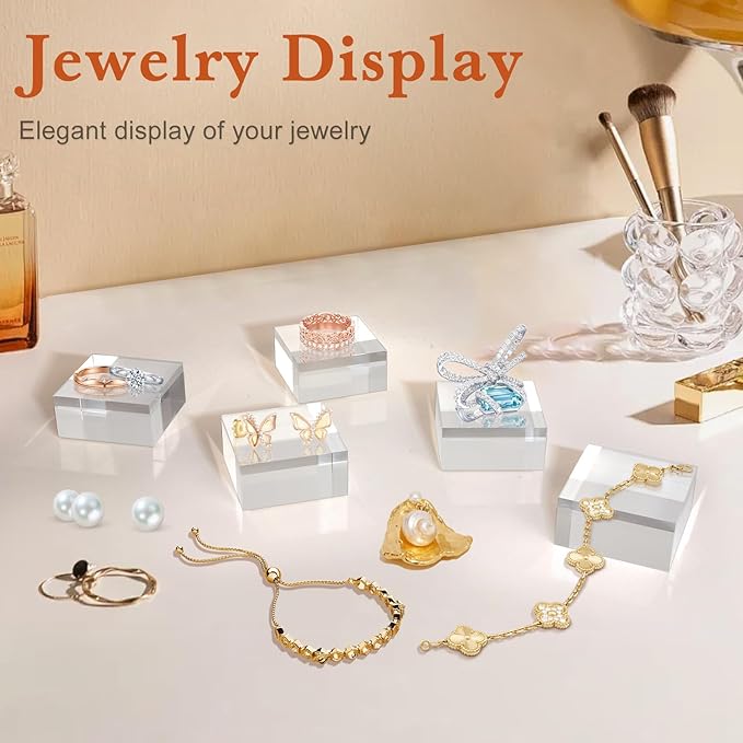 Acrylic Base 8 Pieces Acrylic Blocks for Display 2 X 2 X 1 Inch Square Riser Display Stands Trophy Base Pedestal Stands Clear Cube for Trophy Jewelry Props Food Party Crafts