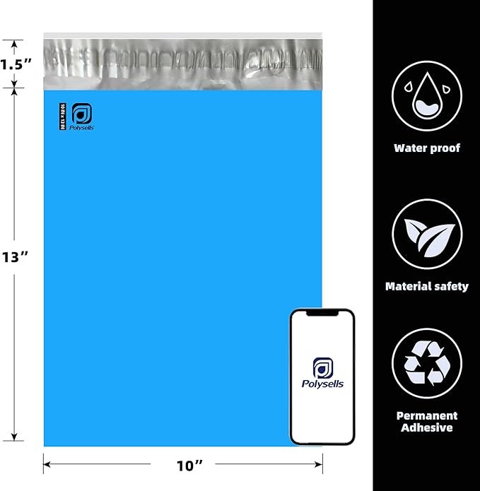 POLYSELLS 4000 pcs 10x13 Inches Blue Poly Mailers Shipping Envelopes, Strong Adhesive Sealing, Waterproof, and Tear-resistant Postal Mailing Bags for Clothing, Books, and Accessories
