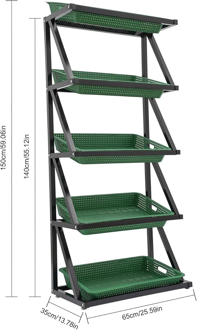 Fruit Vegetable Storage Basket,Kitchen Organizers 5 Tier Basket Stand Storage Baskets Market Shelf for Kitchen Store (Green)