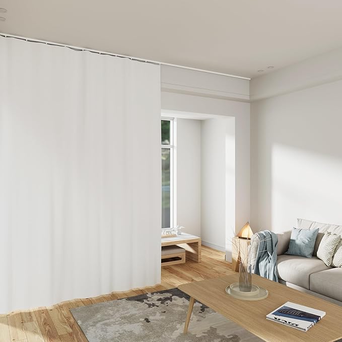 Room Divider Curtains Total Blackout Privacy Curtain Panel Room Thermal Insulated Noise Reduction Curtains for Bedroom Window Living Room Ceiling Track Curtain W 10 ft × H 9 ft White