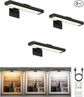 EZVALO Picture Light for Wall, Rechargeable 2400mAh Battery Lights Wireless Remote, 3 Color & Dimmable Magnetic 8'' LED Lights Display for Painting, Living Room, Gallery, Bedroom, Dashboard(Black-3P)