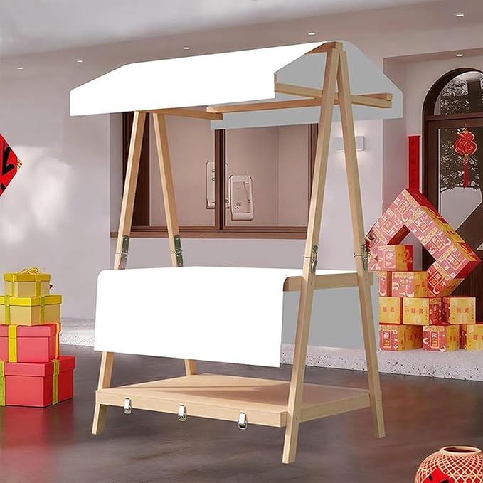 Movable Stall Display Stand, Foldable Vending Stand Kiosk Display Trolley with Canopy, Portable Food Cart, for Selling Snacks/Sweets/Toys, Multiple Colors(White,110 * 190cm)