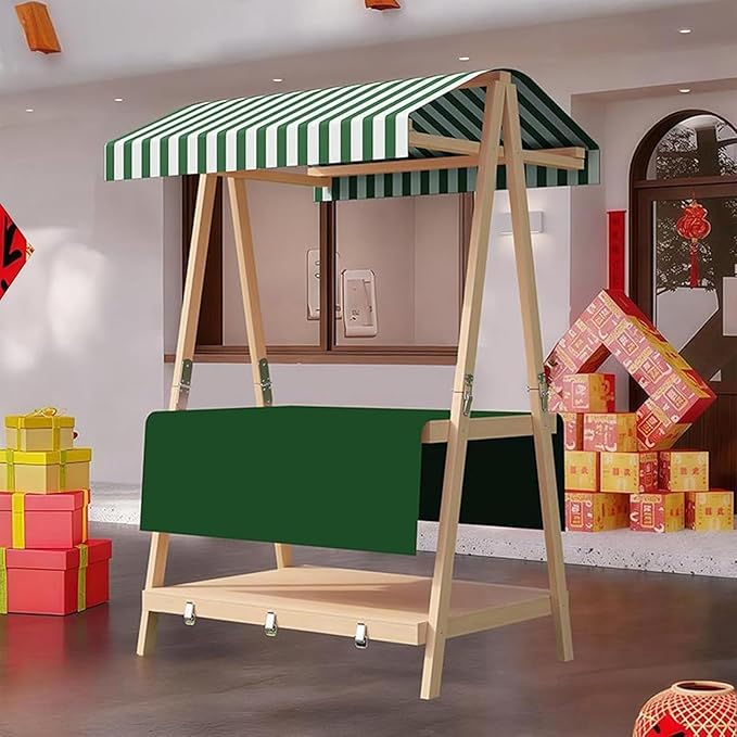 Movable Stall Display Stand, Foldable Vending Stand Kiosk Display Trolley with Canopy, Portable Food Cart, for Selling Snacks/Sweets/Toys, Multiple Colors(Dark Green B,110 * 190cm)