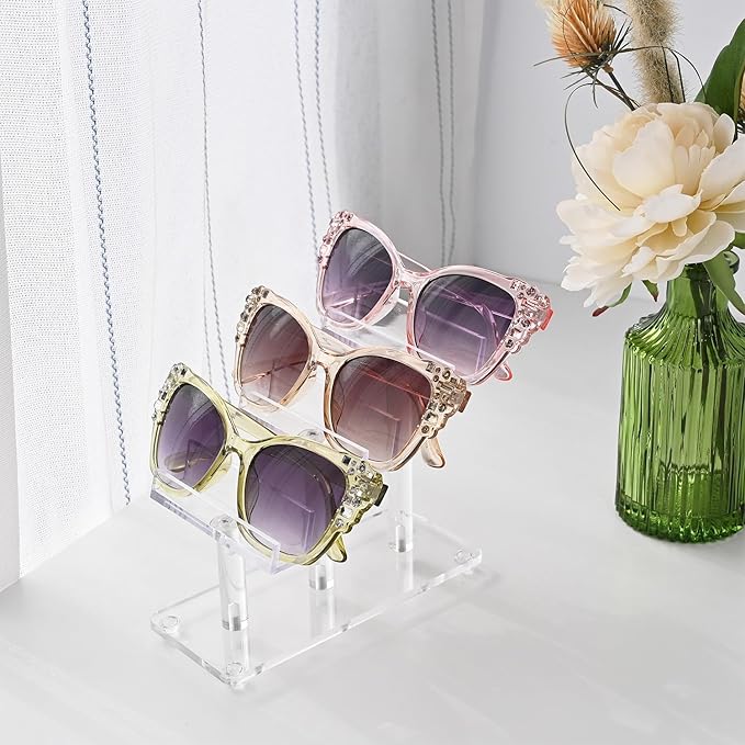MOOCA 3 Tier Premium Acrylic Eyewear Display Stand, Sunglasses Rack Holder, Sunglasses Stand, Eyewear Organizer for Eyeglasses, 5 in H