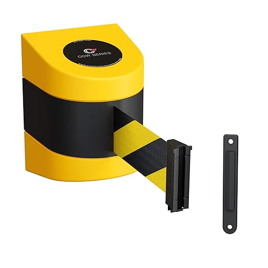 Crowd Control Warehouse - CCW Series WMB-230 Fixed Wall Mount Retractable Belt Barrier - 30 Foot, Black and Yellow Safety Belt with Yellow ABS Case, Crowd Control Barriers