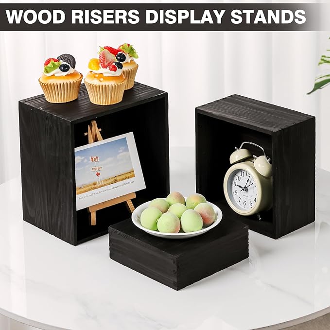 3 Pack Wood Cake Cupcake Stand Buffet Risers, Wooden Display Stand Wood Display Riser, Square Food Display Risers for Party Wedding Birthday Home (6" 7" 8")