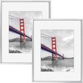 Frametory, 11x14 Metal Picture Frame with Mat for 8x10 Picture & Real Glass, Aluminum Photo Frame Collection (Silver, 2 Pack)