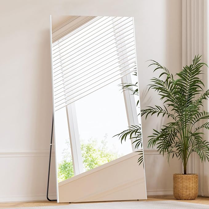 71"x26" Full Length Mirror with Stand, Lightweight & Easy to Move, Free-Standing Mirror for Dressing Room Bedroom, 3-in-1 Usage, Shatterproof Glassless Floor Mirror Kid & Pet Friendly (White)