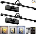 2 Pack Picture Lights for Wall 6000mAh - 16" Black Cordless Battery Powered Wall Mount Sconce with Dimmable Remote for Gallery Wall & Art Decor