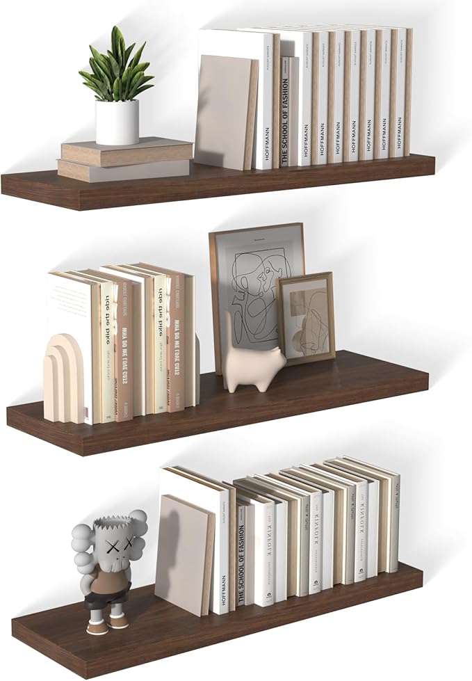12 Inch Deep Floating Shelves for Wall 3 Pack Floating Shelfs Large Storage Space Wall Decor Display Shelf for Bathroom Living Room Bedroom Kitchen 36" W x 12" D x 1.2" H Walnut
