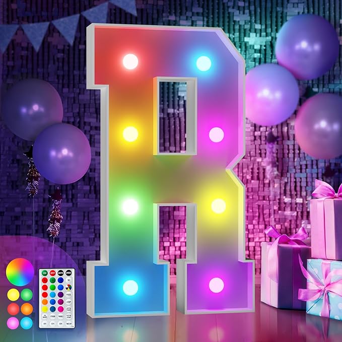 imprsv 3FT Colorful Marquee Letters R, 18 Colors Large Light up Letters Alphabet Sign with Remote, Big Marry Me Sign, Birthday Party Decorations Anniversary Wedding Decoration
