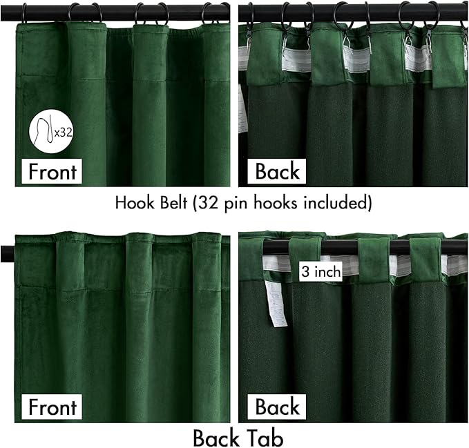 MIULEE Christmas Velvet Curtains 108 Inch Length 2 Panels Set for Bedroom Pinch Pleat Back Tab Luxury Thermal Insulated Living Room Darkening Pleated Blackout Extra Long Drapes with Hook Emerald Green