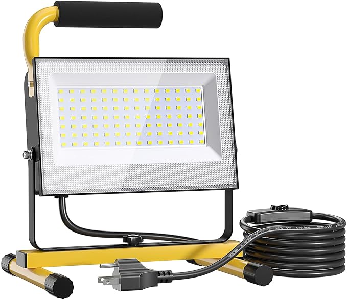 Olafus 60W LED Work Lights, 8400LM Portable Flood Light with Plug, 5000K Daylight, IP65 Waterproof Adjustable Job Site Lighting for Construction Site, Garage, Workshop, Jetty