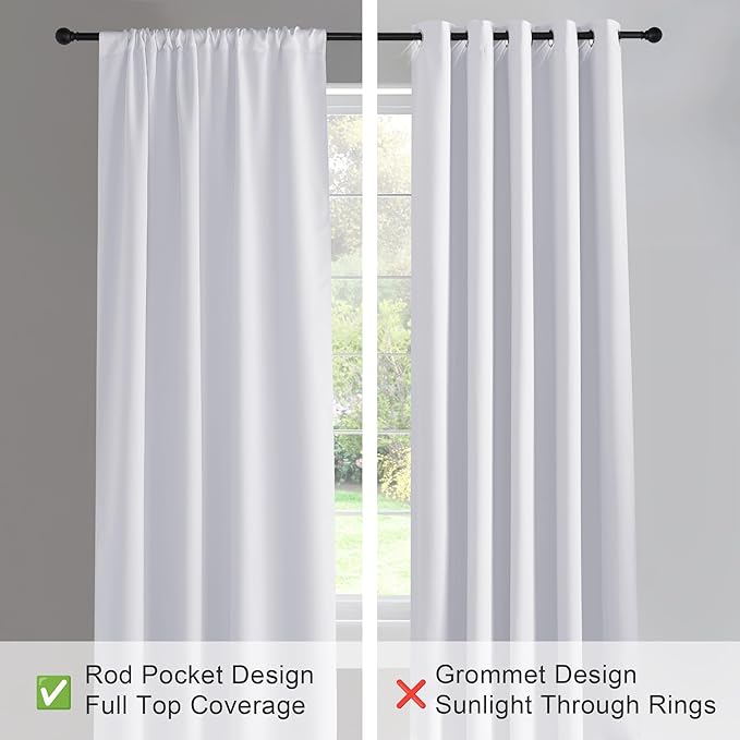 PONY DANCE Window Curtain Valances - Rod Pocket Drapes Set Thermal Insulated Curtain Panels Noise Reducing Window Treatment for Kitchen, 42 W x 30 L inch, Pure White, 2 PCs