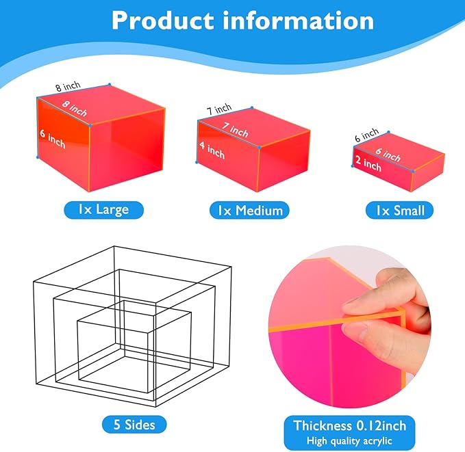 3Pcs Rose Red Buffet Risers Acrylic Boxes Display Food Risers for Buffet Table Platter Parties Weddings Catering Dessert Collectibles Figures Show ( 6''x7''x8'')