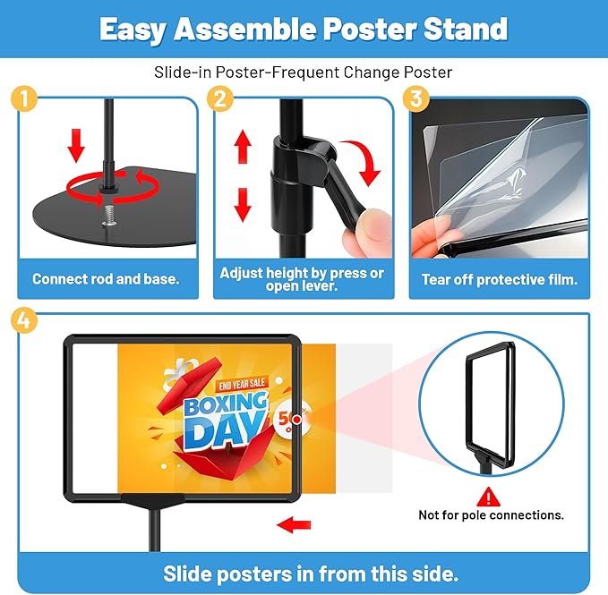 6Pack Sign Stand for Display 8.5 x 11, Adjustable Poster Stand for Table Top & Floor, Floor Standing Sign Holder, Metal Signage Stands for Business, Tradeshow, Store, Farm Display Stands