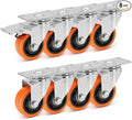 WBD WEIBIDA 3 Inch Swivel Caster Wheels with Brake, Safety Dual Locking Casters Set of 8 Heavy Duty Plate Casters, Premium Polyurethane Wheels for Furniture and Workbench((Screws and Spanner)