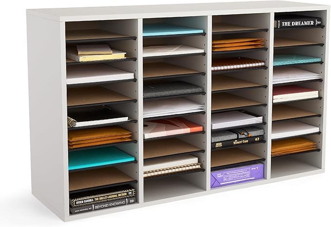 Safco Literature Organizer, 36 Compartments, Office and Classroom Mailbox with Adjustable Shelves, Wood Paper and Mail Sorter, Modern Gray