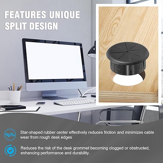2" Black Desk Grommet, JTemgle Flexible Cable Grommet Rubber Cable Hole Cover Wire Organizer Caps Desktop Cord Management for Home Office TV Stands Tabletops, 10 Pieces