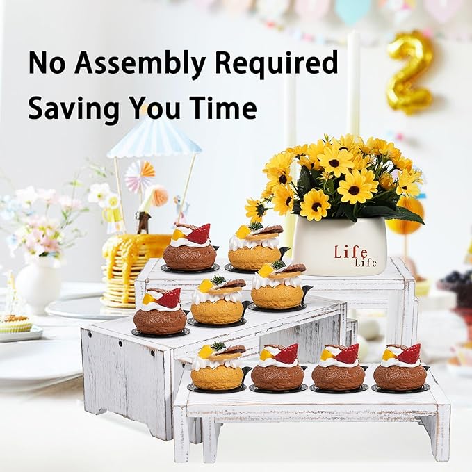 3-Tier Wooden Cupcake Stand & Display Risers, Multi-Tier Display Stand for Food, Desserts, & Collections