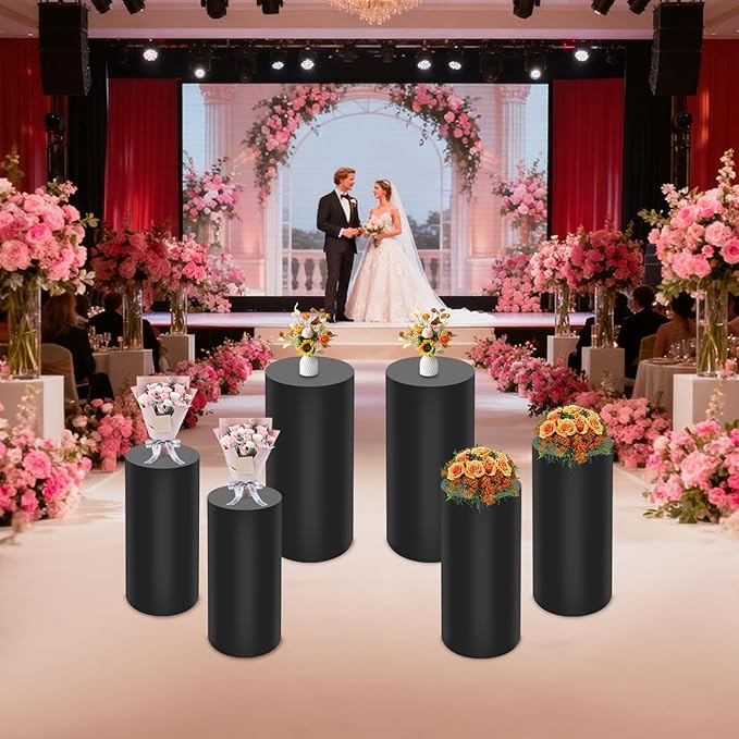 Eapmic Pedestal Stands for Party, Cake Pedestal Stand, Dessert Table Display Plinth Pillars, Sculpture Display Column Decoration Cube for Wedding Birthday (Black, Cylinder-6Pcs(27.56"+26"+23.62"))