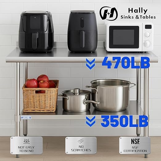 Hally Stainless Steel Table for Prep & Work 30 x 36 Inches, NSF Commercial Heavy Duty Table with Undershelf and Backsplash for Restaurant, Home and Hotel