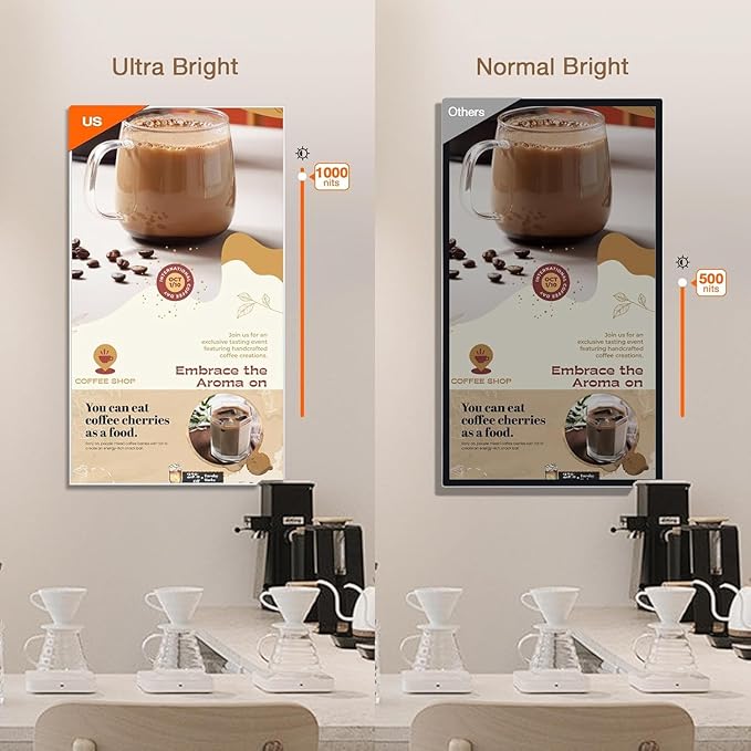 50 Inch 4K UHD 1000nits Wall Mount Digital Signage Slim Fit Frameless Commercial Display digital menu board Advertising Screen 4-32GB Android 11.0 with HDMl in