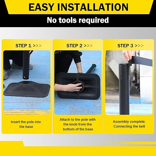 10 ft Crowd Control Stanchion Set, Crowd Control Barrier, Stanchions with Retractable Belts & Base, Retractable Stanchions, Queue Management Stanchion (4 Pack) (Black)