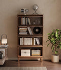 KungFuWood Wooden Bookcase with Tempered Glass Doors, Large Solid Wood Bookshelf Glass Front Bookshelves flip top Display Cabinet case Hidden Glass Doors for Apartments, Home Offices (4 tire 60")