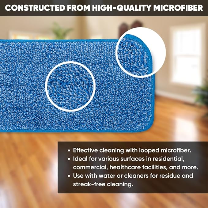 Microfiber Wholesale 20 inch Microfiber Mop Pads - Machine Washable, Reusable, Refills & Replacement Wet Mop Heads Compatible with Any Microfiber Flat Mop System (18 Pack)