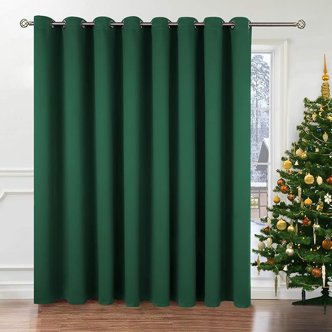 BGment Christmas Sliding Door Curtain 180 X 96 Inches, Wide Thermal Blackout Curtains Room Darkening Room Divider Window Curtain, 1 Panel, Emerald, 96 Length X Wide 180