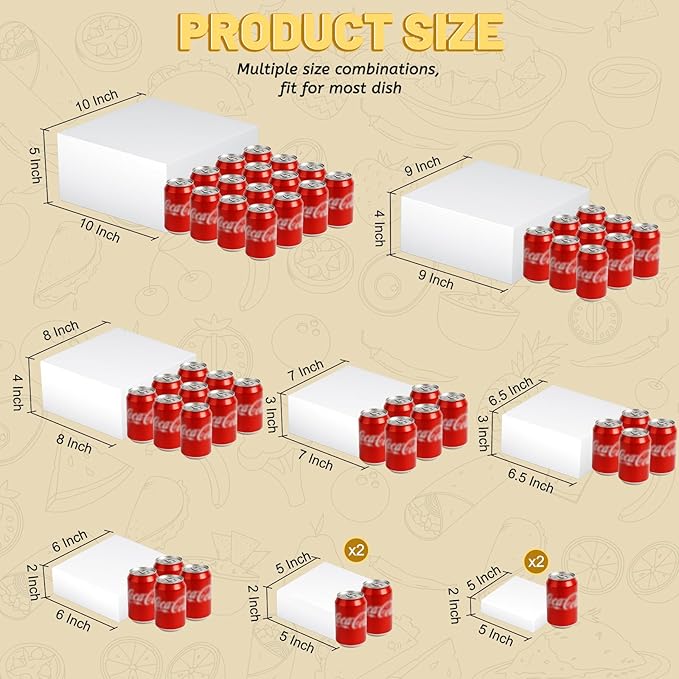 10 Pcs Buffet Food Risers, White Acrylic Dessert Cupcake Table Stands Fruit Display Shelf Set for Catering Supplies Party Jewelry Decor Risers& Protective Film (10", 9", 8", 7",6.5", 6",5",5",4", 4")