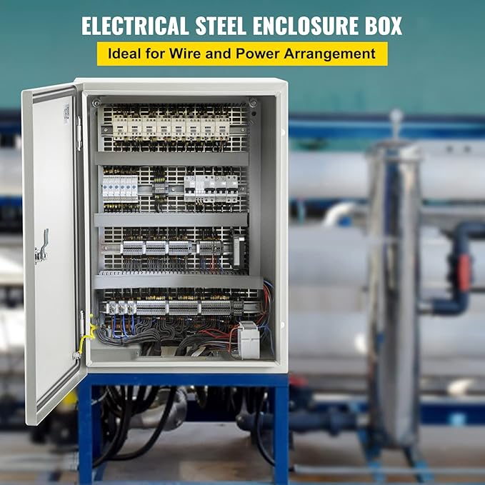 VEVOR NEMA Steel Enclosure, 16 x 12 x 8'' NEMA 4X Steel Electrical Box, IP66 Waterproof & Dustproof, Outdoor/Indoor Electrical Junction Box, with Mounting Plate