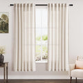 Beige Linen Semi Sheer Curtains 72 Inch Length for Living Room Back Tab Rod Pocket Modern Farmhouse Coastal Decor Linen Cotton Textured Gauze Curtains 72 Inches Long for Dining Room Office 42x72