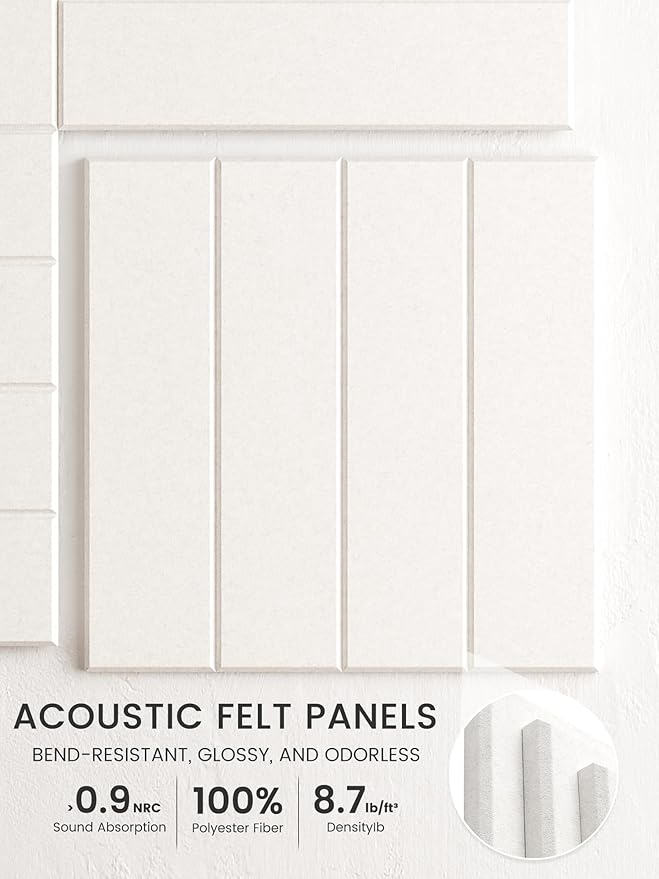 Bumusty Large Cork Board Alternative-36 x24 Felt Bulletin Board Tiles, with 30 Pushpins, 40 Adhesive Tabs, 6-Pack Slat Wall Paneling, Cork Boards for Office Push Pin Board Felt Board-Milky White