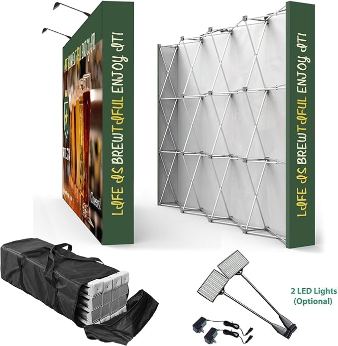 Fabric Pop Up Display Customized 7.5x7.5 FT Straight Trade Show Exhibit Booth Trade Show Backdrop Display Pop-Up Tension Fabric Displays