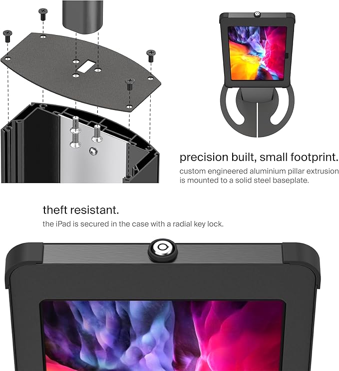 SPROCKET T Print Label & Badge Printer Kiosk - Professional iPad Kiosk Stand with Brother QL Printer Integration - Anti-Theft Tablet Floor Stand for Visitor Badges & Check-Ins, iPad 11-inch (A16)