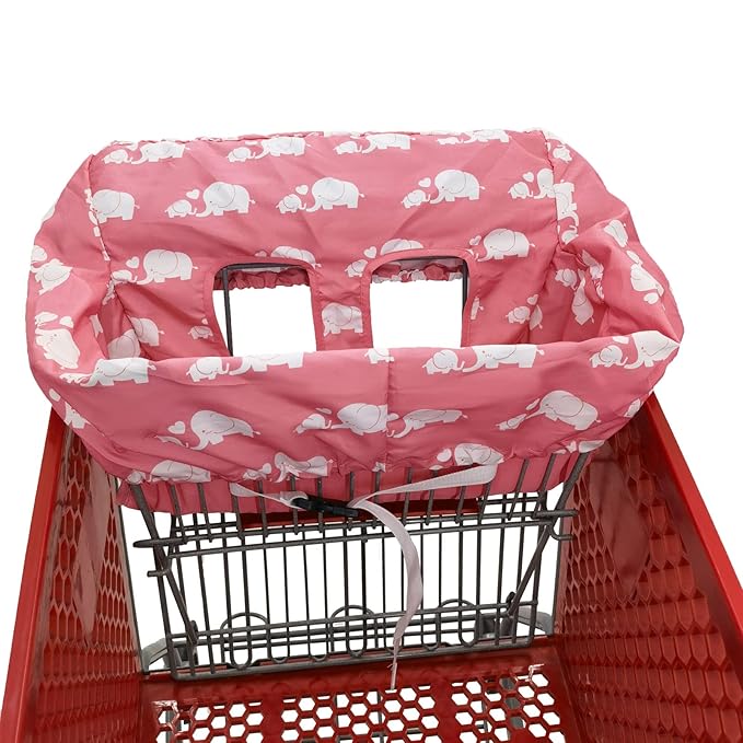 Pozico Baby Shopping Cart Cover for Baby Girl or Boy, Machine Washable/Portable with Carry Bag-Pink White Elephant