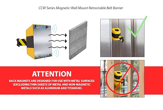 Crowd Control Warehouse - CCW Series WMB-230 Magnetic Wall Mount Retractable Belt Barrier - 30 Foot, Caution Do Not Enter Belt with Yellow ABS Case