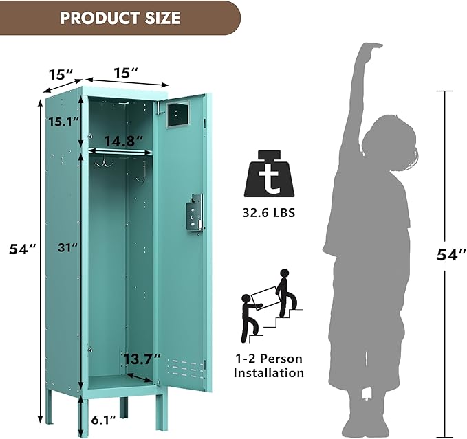 Metal Kids Locker,Metal Cabinet Storage Lockers,Lockable for Employees with Door,54" Height Steel Locker,Lockable Steel Locker for Children's Room, Playroom, School,Gym
