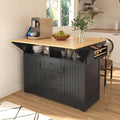 Merax 55.7" Upgraded Large Kitchen Cart Island on Wheels with 2 Drop Leaf,Power Outlet,3 Drawers,Wood Frame Storage Cabinet