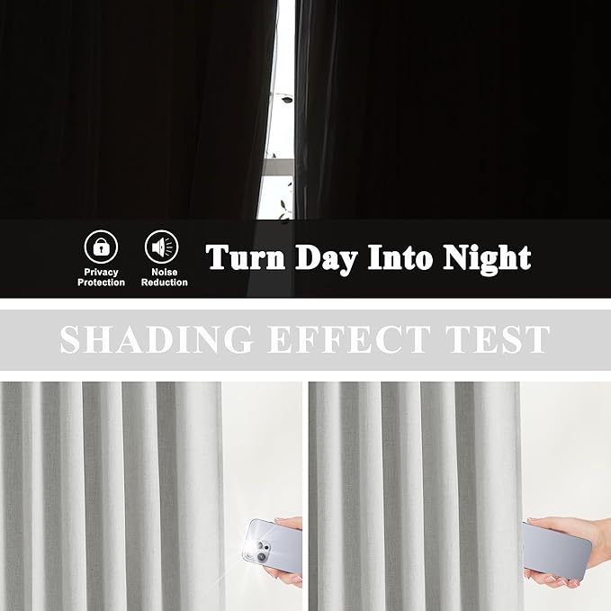 Vision Home Light Gray Pinch Pleated Full Blackout Curtains Linen Blended Thermal Insulated Window Panels 108 inch for Bedroom Living Room Darkening Grey Pleat Drapes with Hooks Back Tab 60"Wx108"Lx1