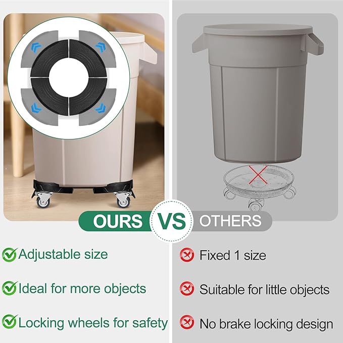 ToLanbbt Trash Can Dolly with Wheels, 15-19 in Adjustable Round Furniture Dolly, Heavy Duty 440 LBS Drum Rolling Base, Keg Dolly for 20, 32, 44, 55 Gallon Garbage Cans, Black, 1 Pack