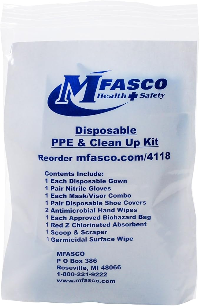 MFASCO Bodily Fluid Cleanup & Protection Combo Kit - Deluxe Bio Bag, First Responder Supplies - OSHA Compliant Bloodborne Pathogens Cleanup - Disposable Resealable Bag - USA Assembled - Spill Clean Up