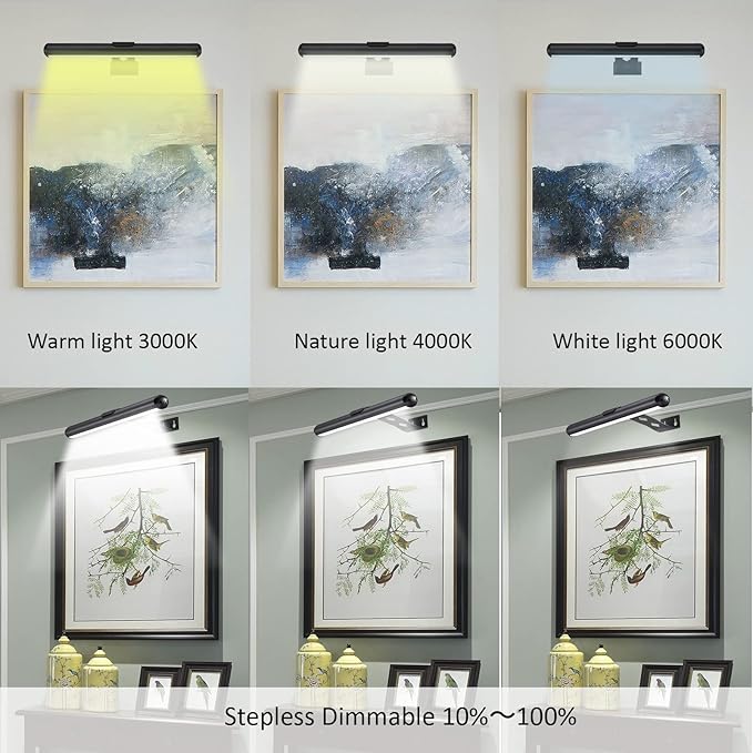 MIOBLUE Rechargeable Picture Lights with Remote,Full Metal Painting Light Display LED Battery Lamp with 3 Lighting Modes, Dimmable Dartboard Light with Timer for Paintings Potrait
