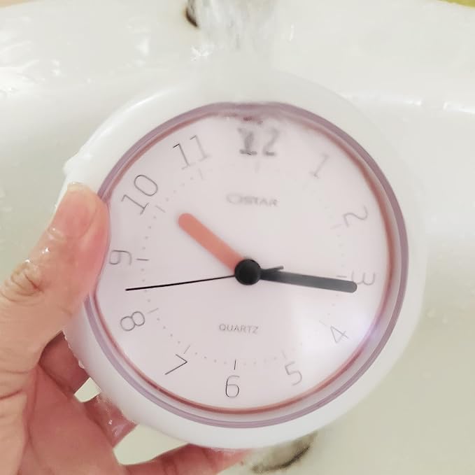 OSTAR Waterproof Bathroom Shower Clock, Analog Quartz Clock Hanging Stand Dual Purpose, One AA Battery Operated 4.72 inch Round Size