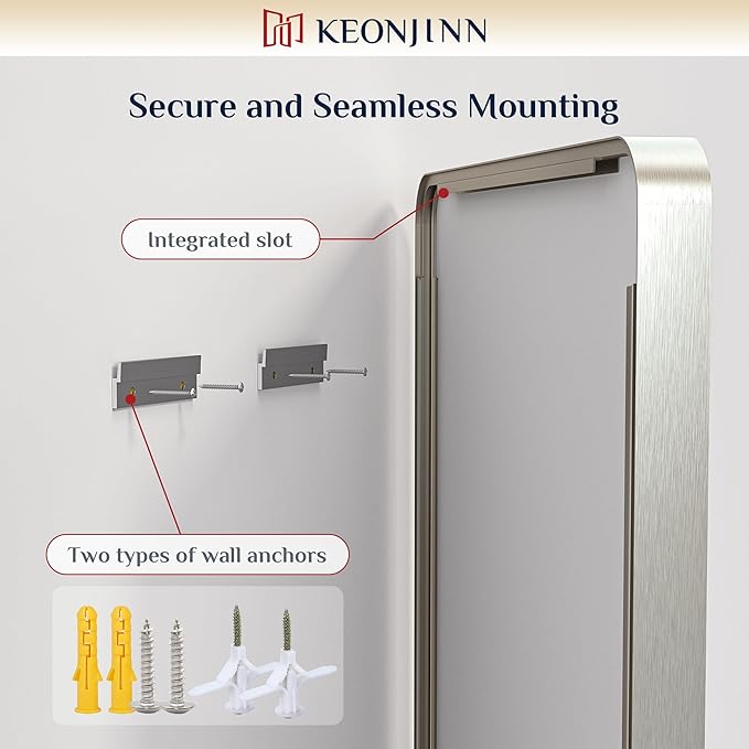 Keonjinn 40 x 24 Inch Brushed Nickel Bathroom Mirrors for Over Sink, Rounded Rectangle Silver Bathroom Vanity Mirror, Farmhouse Mirror for Wall, HD Tempered Glass, Anti-Rust Aluminum Alloy Mirror