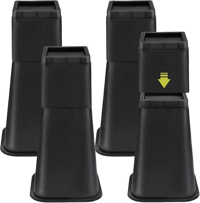 4 Pack Bed Risers 12 inch Heavy Duty, Adjustable Furniture Risers Lift Height 12",8" or 4" for Table Desk Couch Sofa Cabinet Bed Frame Dorm, Square Stackable Table Leg Risers, Black