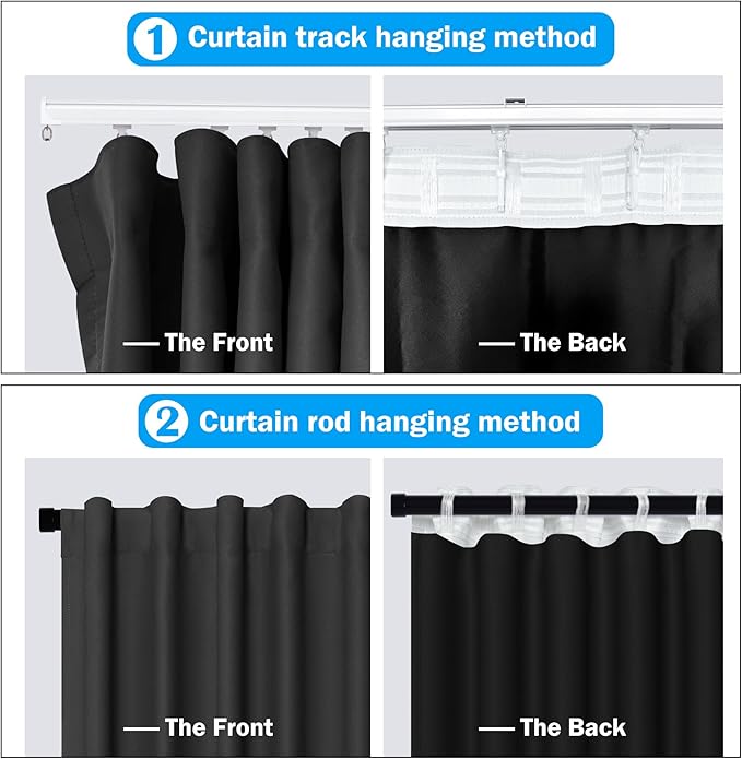 Room Divider Curtains Total Blackout Privacy Curtain Panel Room Thermal Insulated Noise Reduction Curtains for Bedroom Window Living Room Ceiling Track Curtain W 8.3 ft × H 8 ft Black