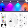 WILLED RGB Rechargeable Puck Lights with Remote Control, Under Cabinet Lighting Wireless, Dimmable Push Lights, Multicolor and Timing Function, LED Puck Lights for Kitchen, Cabinet and Shelf(6 Pack)